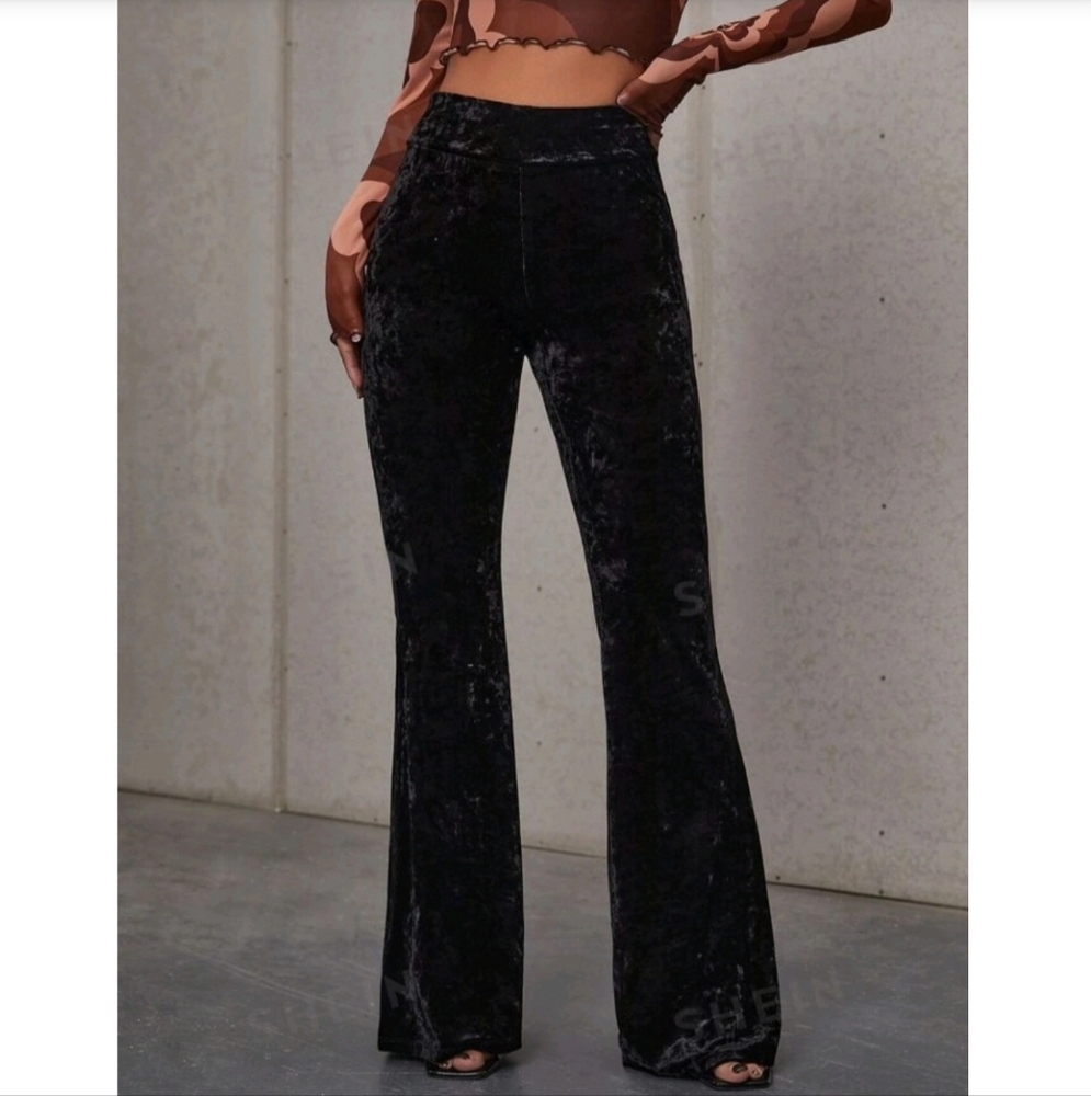 SHEIN Black Velvet Flare Pants
